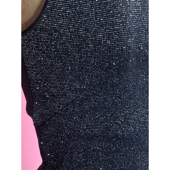 1990s-Y2K Just in Time. Black & Silver Metallic, Glitter Maxi Dress W/Slit. XS-S - Picture 6 of 10